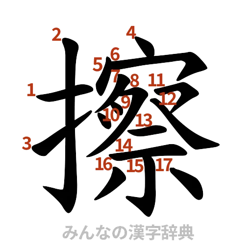 漢字「擦」の書き順と画数