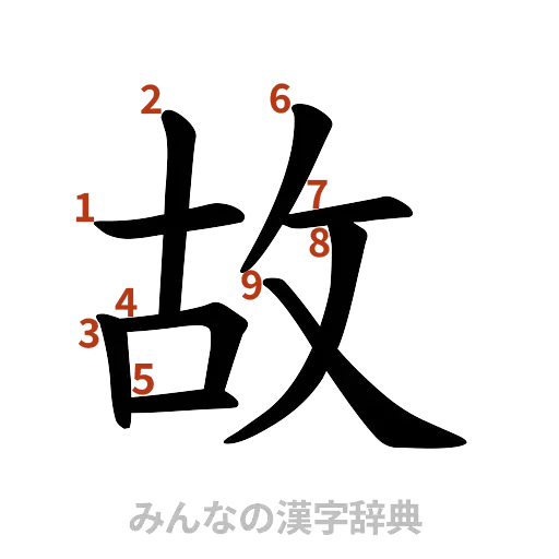 漢字「故」の書き順と画数