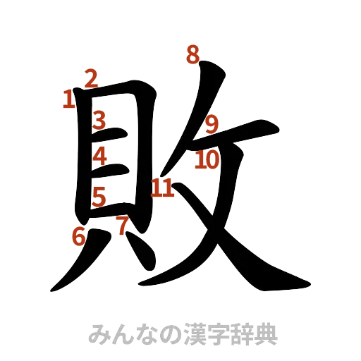 漢字「敗」の書き順と画数