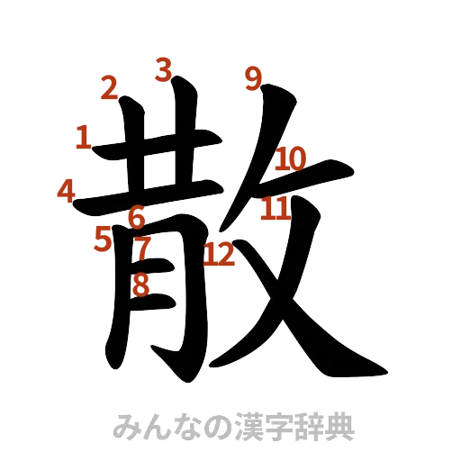 漢字「散」の書き順と画数