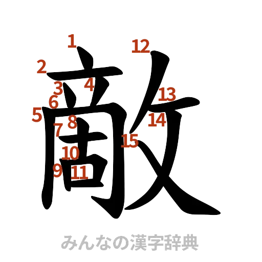 漢字「敵」の書き順と画数