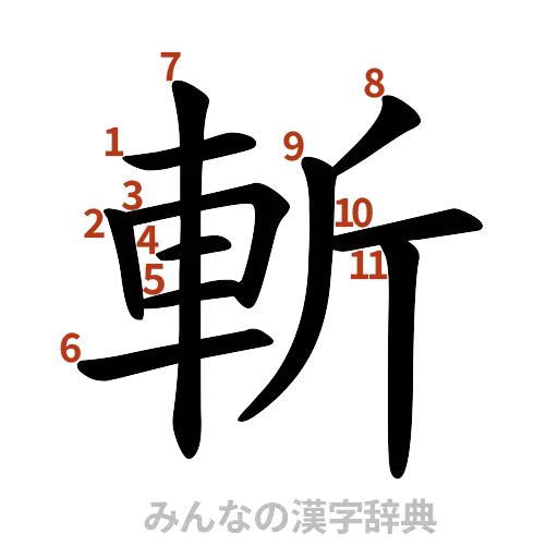漢字「斬」の書き順と画数