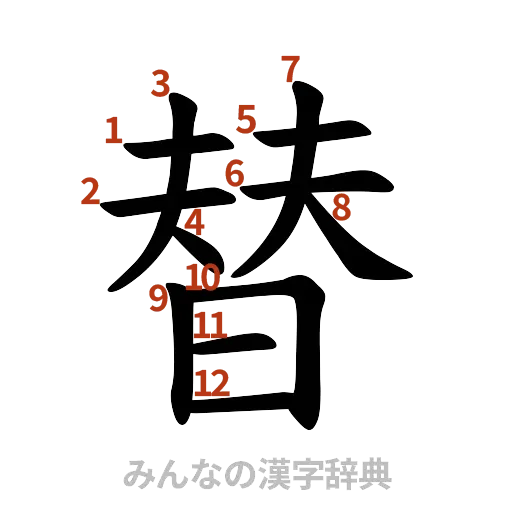 漢字「替」の書き順と画数