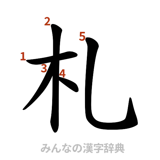漢字「札」の書き順と画数