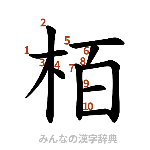 漢字「栢」の書き順と画数
