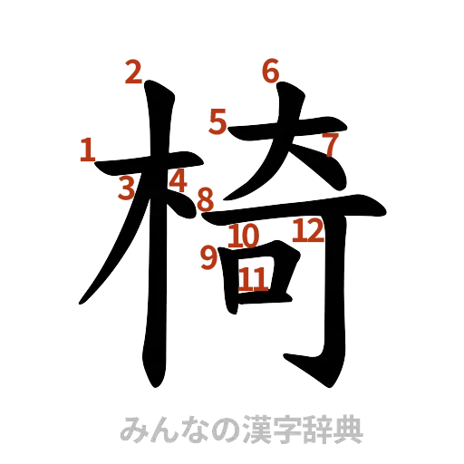 漢字「椅」の書き順と画数