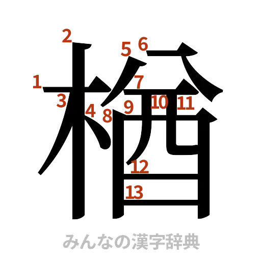 漢字「楢」の書き順と画数