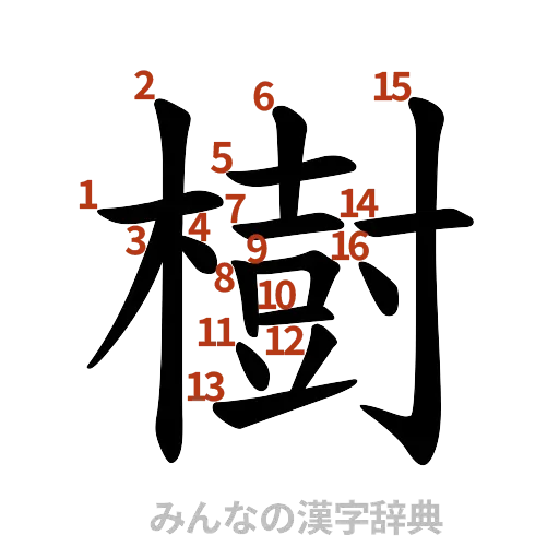漢字「樹」の書き順と画数