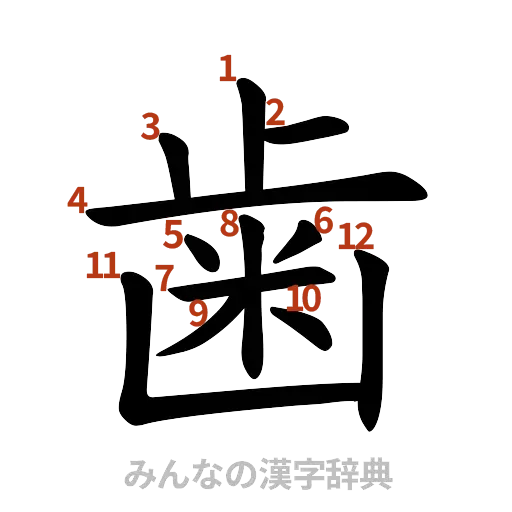 漢字「歯」の書き順と画数