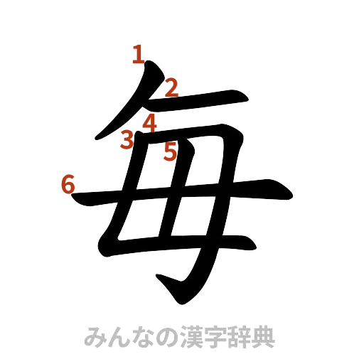 漢字「毎」の書き順と画数