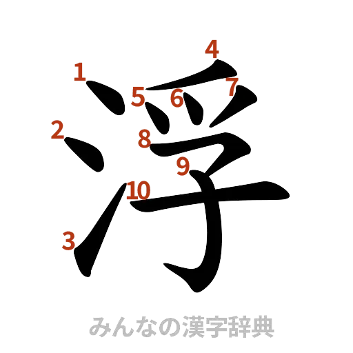 漢字「浮」の書き順と画数