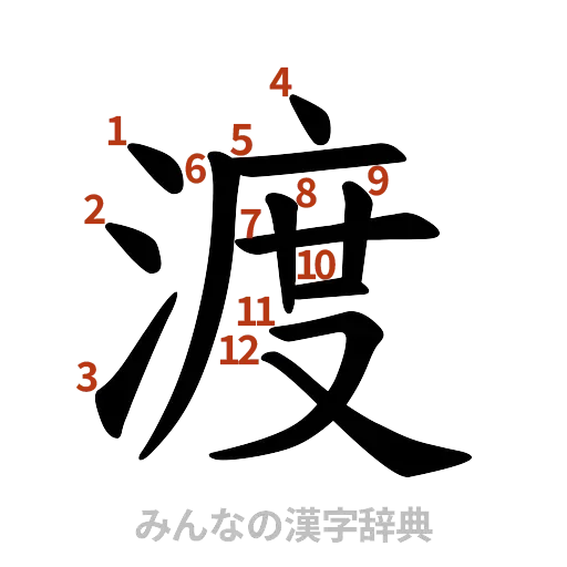 漢字「渡」の書き順と画数
