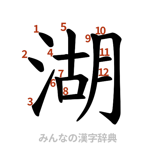 漢字「湖」の書き順と画数