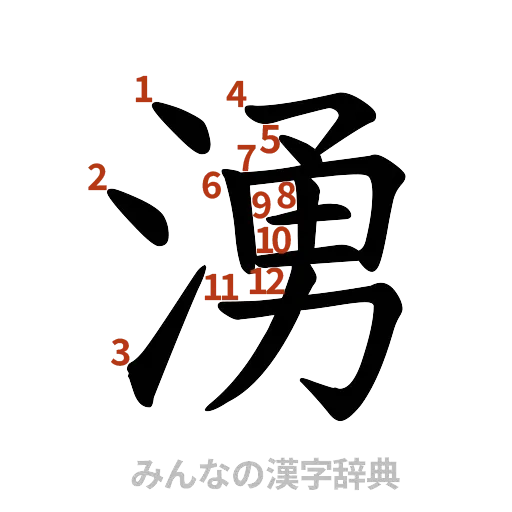 漢字「湧」の書き順と画数