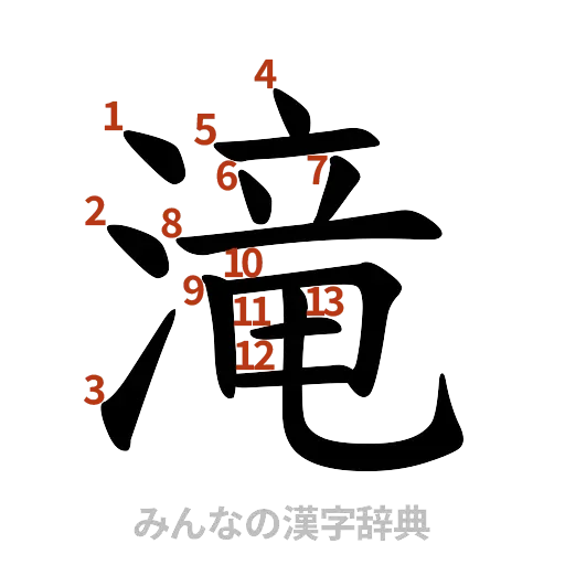漢字「滝」の書き順と画数