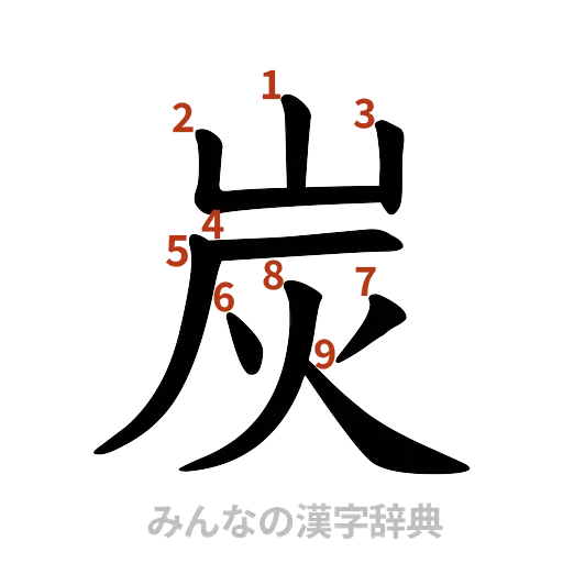 漢字「炭」の書き順と画数