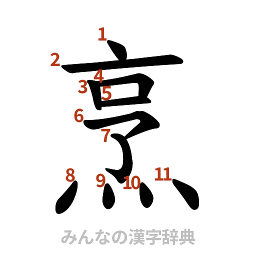 漢字「烹」の書き順と画数