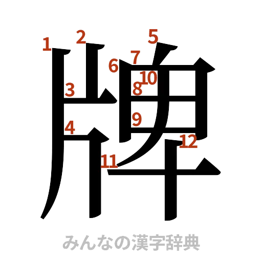 漢字「牌」の書き順と画数