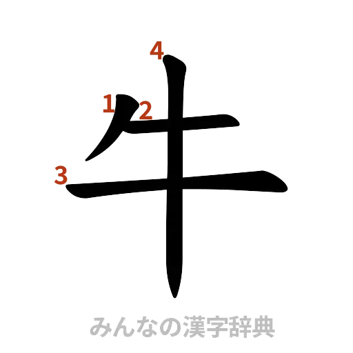 漢字「牛」の書き順と画数