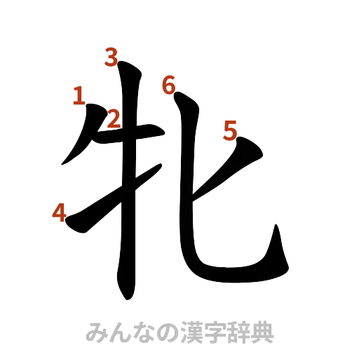 漢字「牝」の書き順と画数