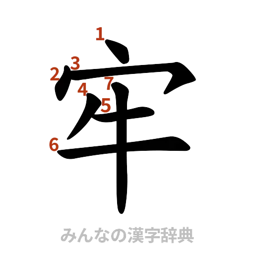 漢字「牢」の書き順と画数