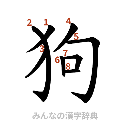 漢字「狗」の書き順と画数