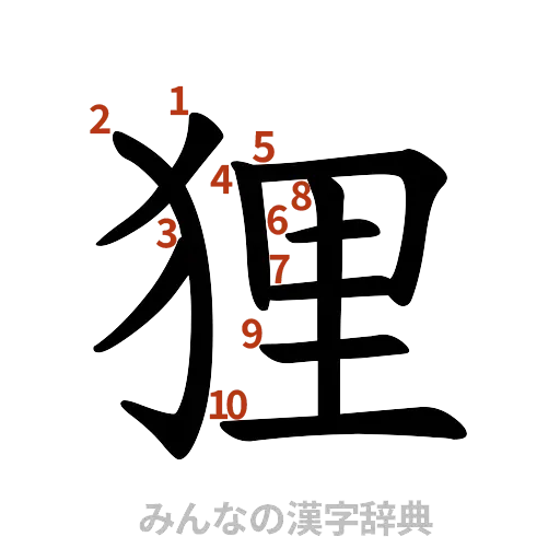 漢字「狸」の書き順と画数