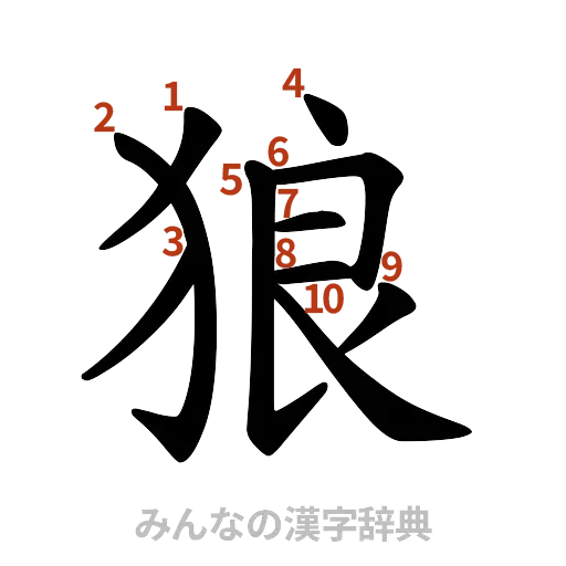 漢字「狼」の書き順と画数