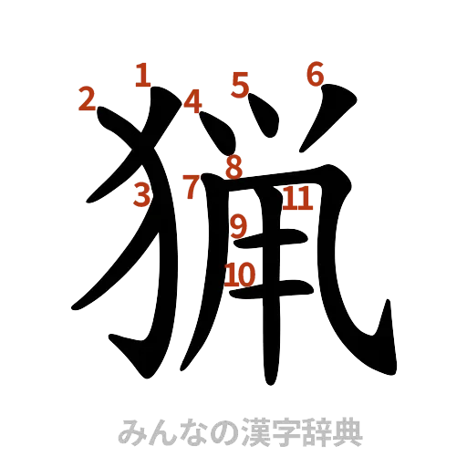 漢字「猟」の書き順と画数