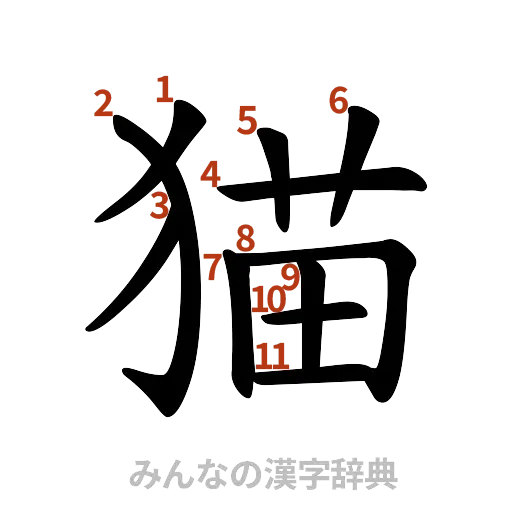 漢字「猫」の書き順と画数