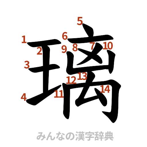漢字「璃」の書き順と画数