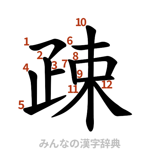 漢字「疎」の書き順と画数