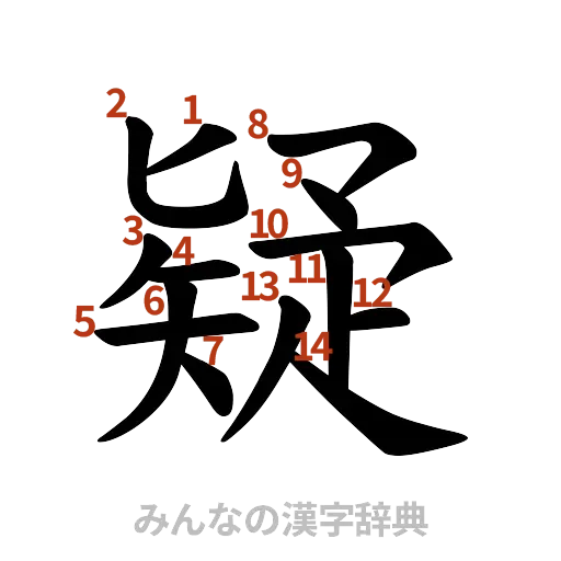 漢字「疑」の書き順と画数