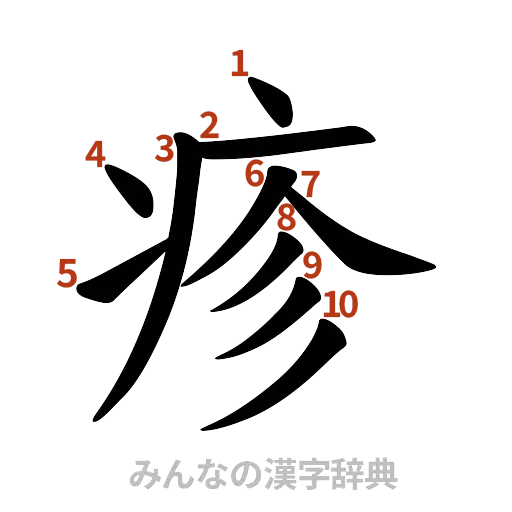漢字「疹」の書き順と画数