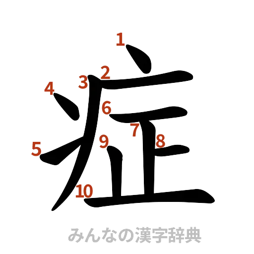 漢字「症」の書き順と画数