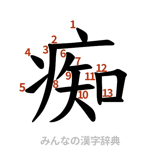 漢字「痴」の書き順と画数