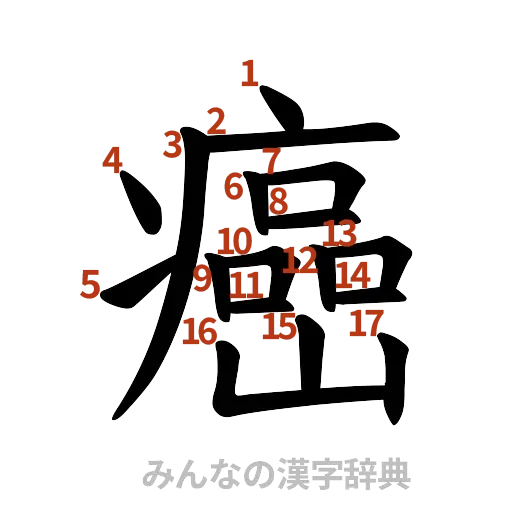漢字「癌」の書き順と画数