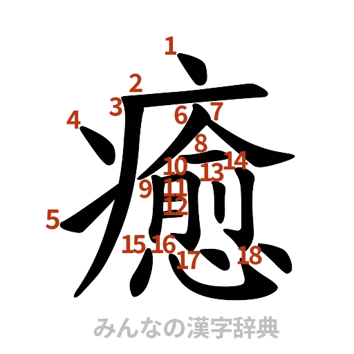 漢字「癒」の書き順と画数