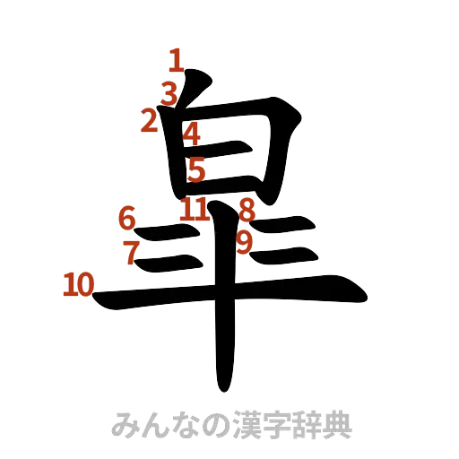漢字「皐」の書き順と画数