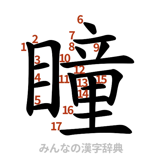 漢字「瞳」の書き順と画数