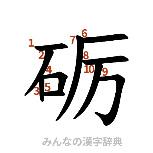 漢字「砺」の書き順と画数