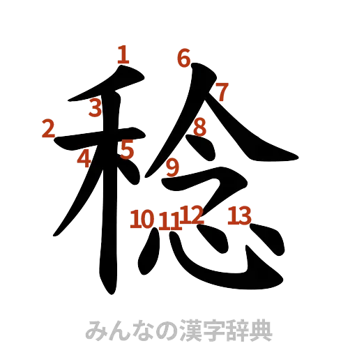 漢字「稔」の書き順と画数