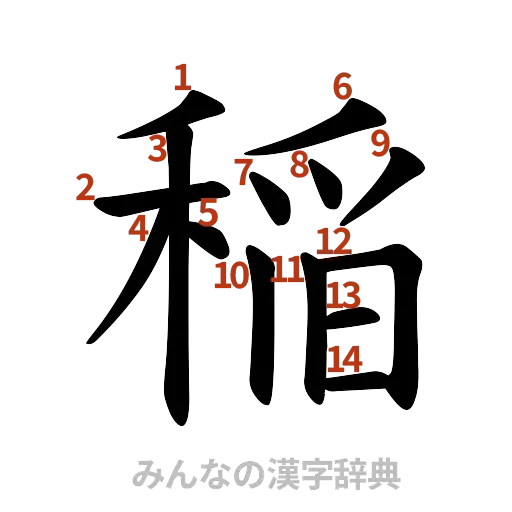 漢字「稲」の書き順と画数