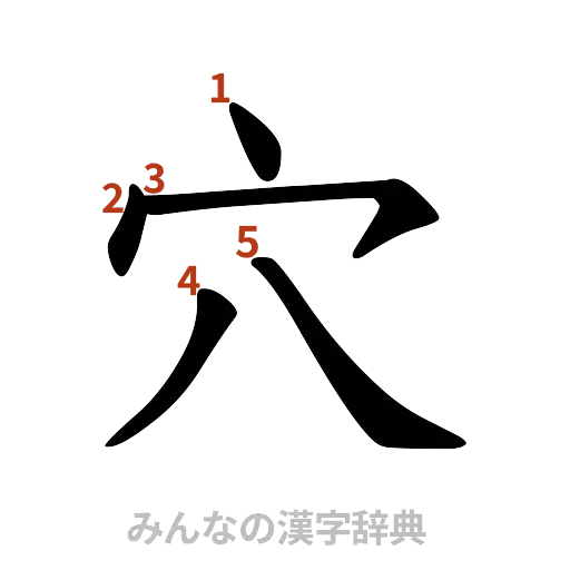 漢字「穴」の書き順と画数