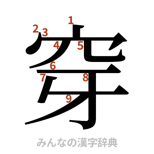 漢字「穿」の書き順と画数