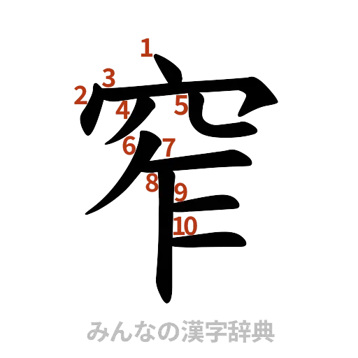 漢字「窄」の書き順と画数