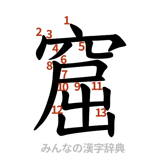 漢字「窟」の書き順と画数