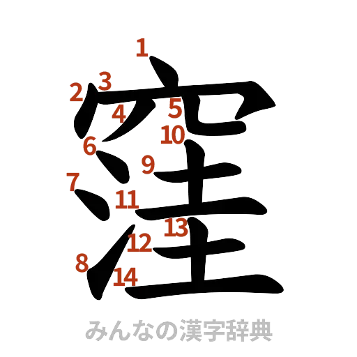 漢字「窪」の書き順と画数