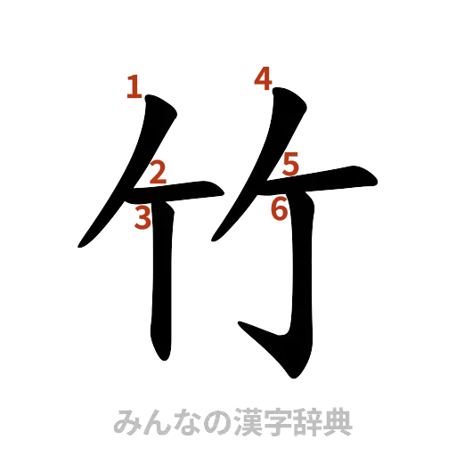 漢字「竹」の書き順と画数