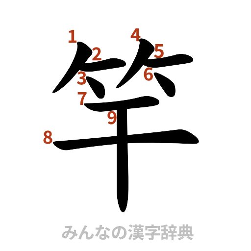 漢字「竿」の書き順と画数